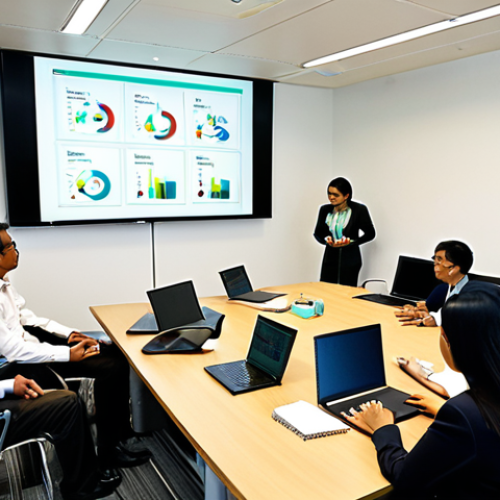 Home 6 **Prompt 1: Modern Corporate Collaboration in Malaysia**
"A diverse team of Malaysian professionals (including Malay, Chinese, and Indian individuals) are actively collaborating in a sleek, modern corporate meeting room. They are brainstorming around a large table with laptops, tablets, and a digital whiteboard displaying charts and ideas. The atmosphere is dynamic and focused, conveying innovation, synergy, and productive problem-solving, reminiscent of large Malaysian corporations like PETRONAS or Maybank. Emphasize focused expressions, natural interaction, and a contemporary office aesthetic. High-resolution, realistic, professional photography style."