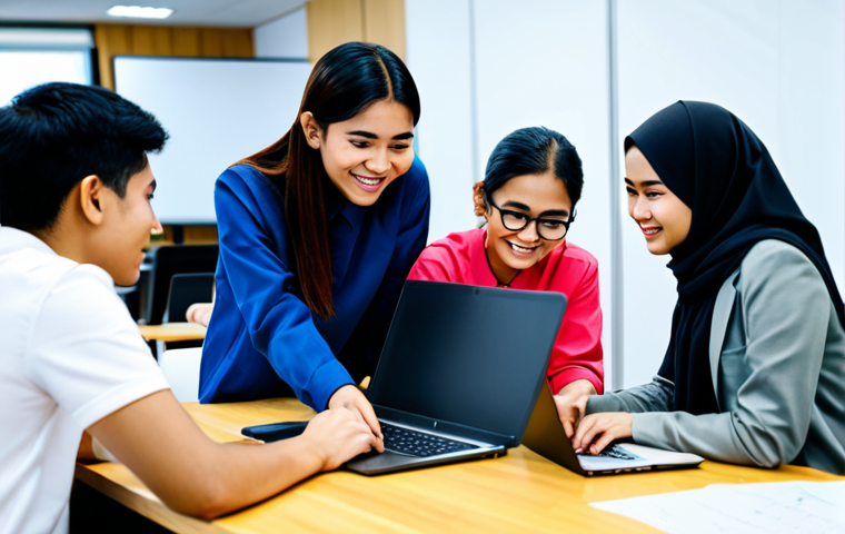 **

A group of Malaysian students, fully clothed in modest casual attire, collaborating on a project in a modern co-working space filled with laptops and whiteboards. Focus on teamwork and learning. Bright, vibrant colors. Safe for work, appropriate content, professional, perfect anatomy, correct proportions, well-formed hands, proper finger count, natural pose.

**