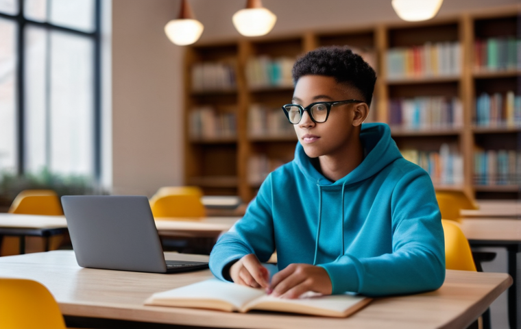 AI 기술의 혁신이 학습에 미치는 영향 - **Personalized AI Study Companion:**
    "A vibrant, medium shot of a diverse teenage student, appro...
