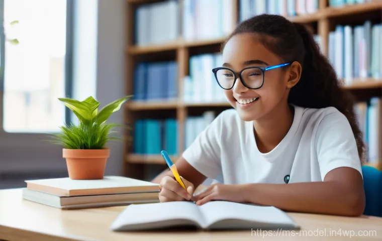 AI와 협력하여 학습의 질 향상하기 - **Prompt 1: The Personalized AI Tutor**
A vibrant, medium shot of a cheerful teenage student, ar...