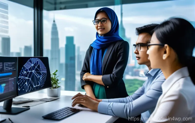 AI와 인간의 협력적 의사결정 과정 - **Prompt:** A diverse group of Malaysian professionals, including a Malay female data analyst in a m...
