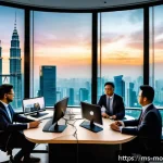 Home 17 AI와 인간의 협력적 커뮤니케이션 방법 - A modern Malaysian office environment with diverse professionals collaborating seamlessly with AI te...