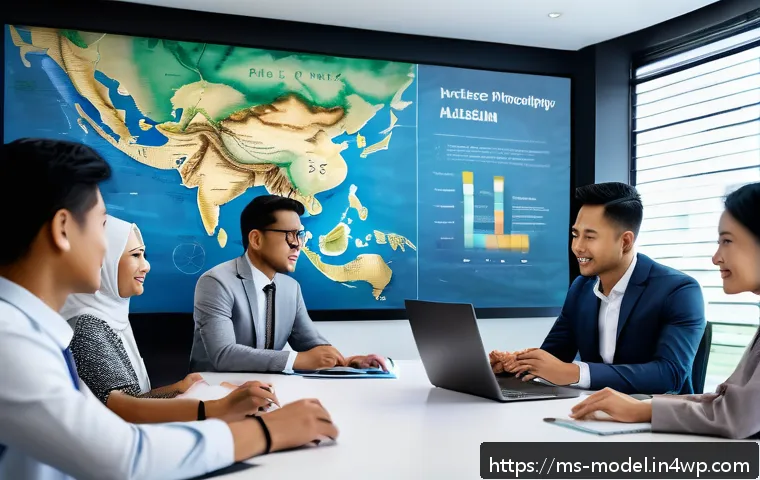인간 AI 협력 모델에서의 갈등 관리 - A modern Malaysian office scene showcasing a diverse multicultural team collaborating harmoniously w...
